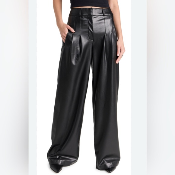 Veronica Beard Rennert Black Faux Leather Wide Leg Pants Sz 4 - Picture 2 of 13